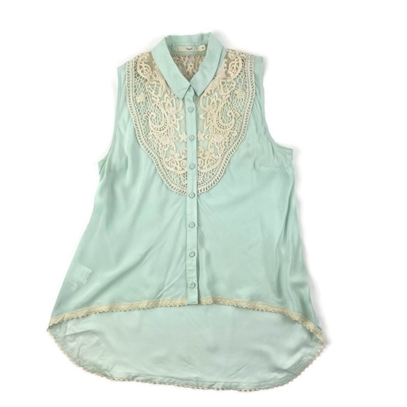 Hazel Womens Sleeveless Blouse, Green Lace Small - Picture 1 of 9